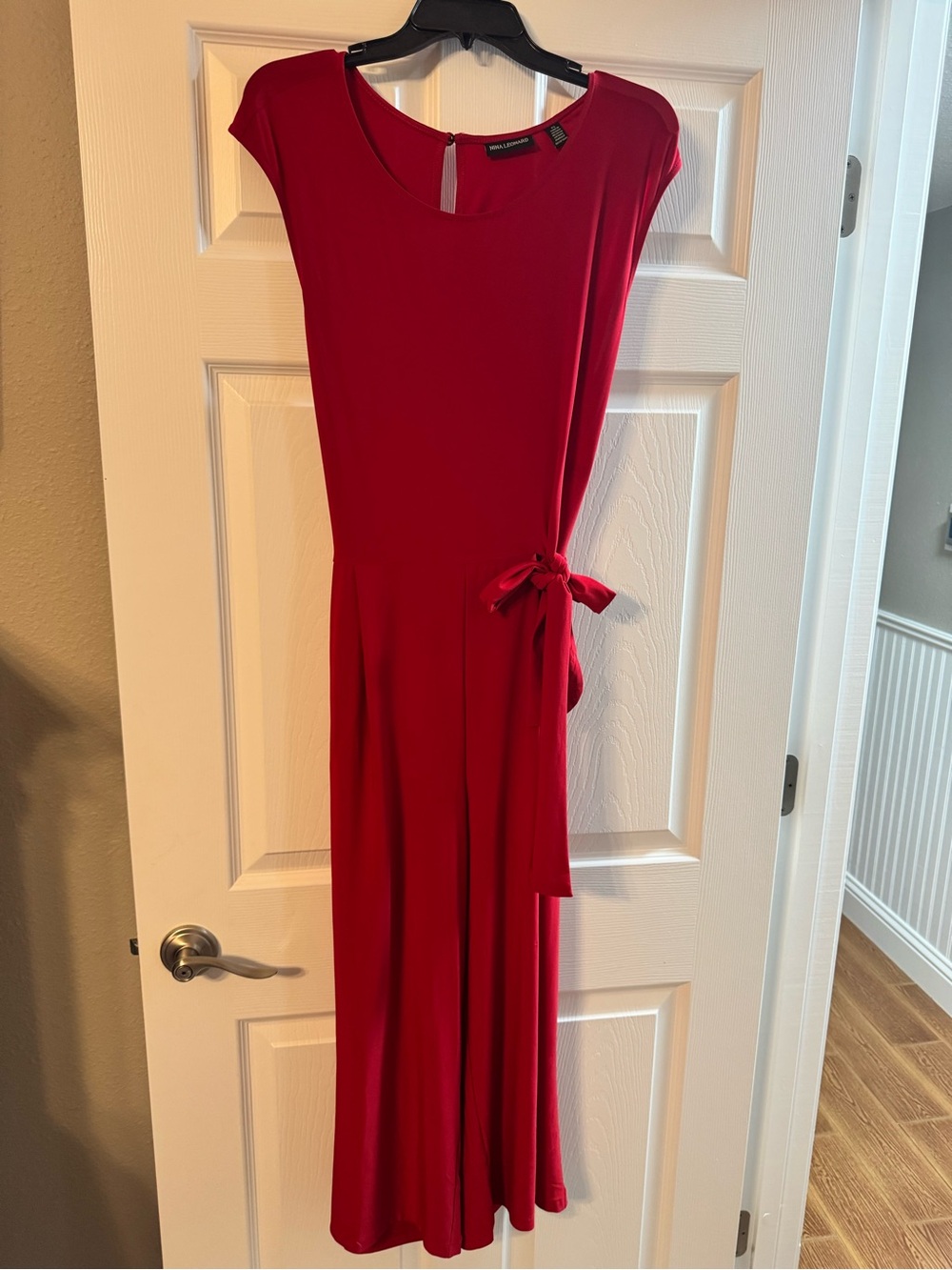 Nina Leonard Bright Red Tie-Waist Pantsuit